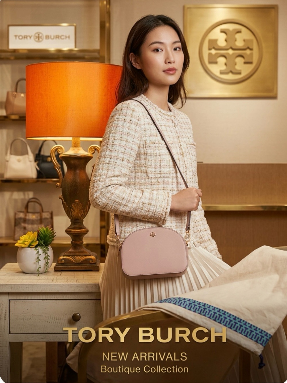 NWOT ~ Authentic Tory Burch Pink Leather Dome Camera Crossbody Bag W/Dustbag